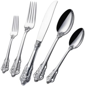 cadyss luxurious 20 piece silverware set for 4 - cutlery set, flatware set - includes knife, fork, and spoon - high-end 18/10 stainless steel - royal tableware set for an exquisite dining experience