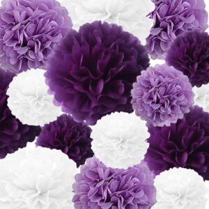 tissue paper pom poms 22 pcs purple,lavender,white paper flower ball for birthday bachelorette wedding baby bridal shower party decoration by brt bearingshui