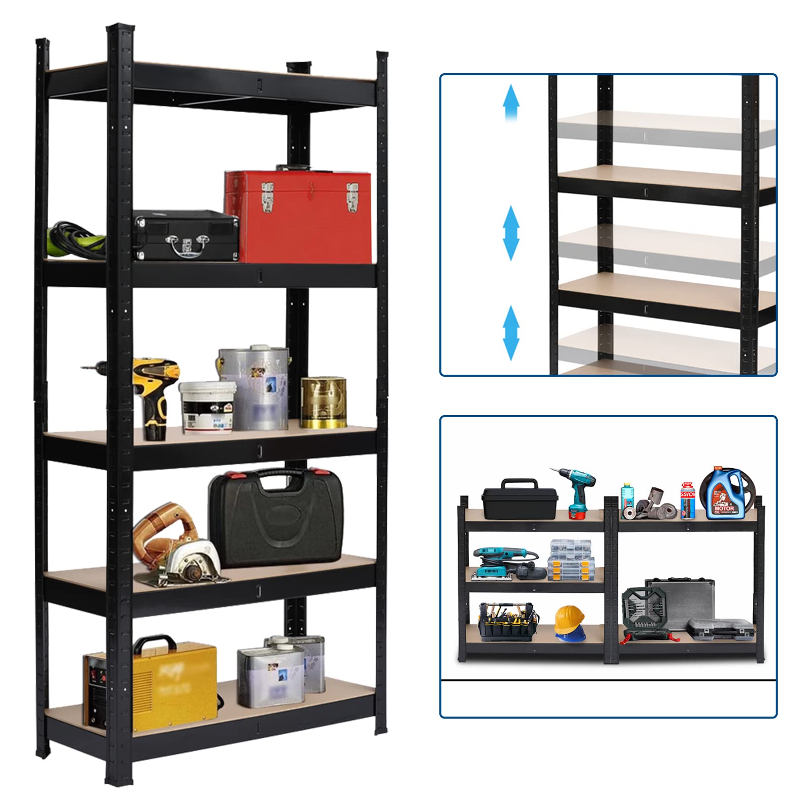 Karl home Garage Shelving Heavy-Duty, 5-Tiers Wide Size Adjustable Metal Shelving Unit Utility Rack Organization for Garage Pantry Basement, 1900lbs,27.6" L x 11.8" W x 59.1" H, Black