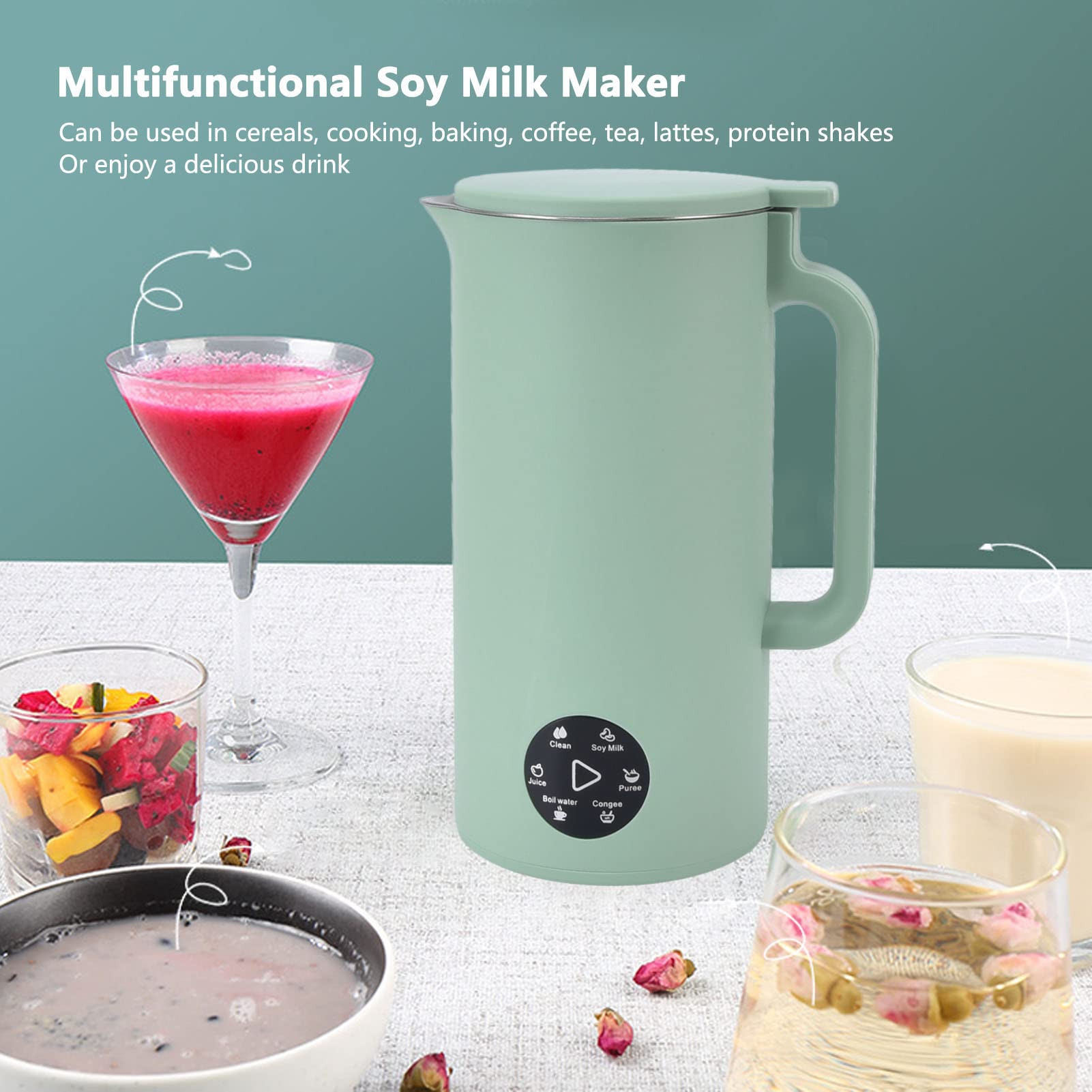 Soybean Milk Machine Small Household Soymilk Maker 110V Portable Automatic Blender Fruit Wall Breaker Blender Kitchen Mini Soybean Milk Maker Soy Milk Maker Machine (110V Matcha Green [US Plug])