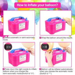 Electric Air Balloon Pump, Portable Dual Nozzle Electric Ballon Blower Maschine 600W Balloon Inflator for Party, Birthday, Wedding, Graduation, Festival Decorations(100-120v, Rose Red)