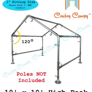 10' x 10' High Peak Canopy Fittings, DIY RV & Boat Carport, Party Tent, 1" EMT Metal Frame Parts