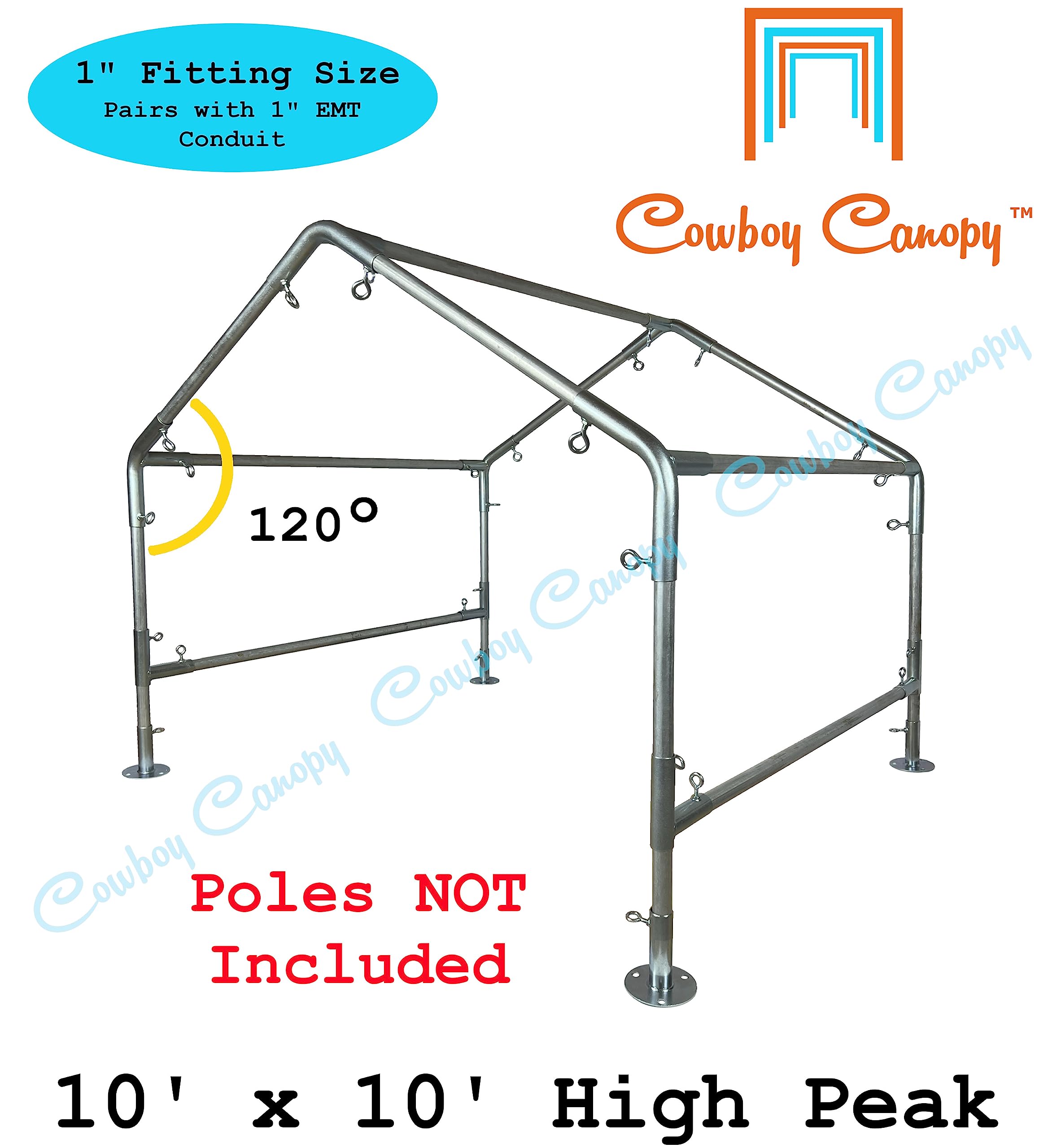 10' x 10' High Peak Canopy Fittings, DIY RV & Boat Carport, Party Tent, 1" EMT Metal Frame Parts