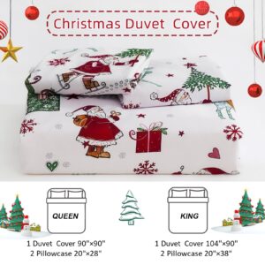 WONGS BEDDING Christmas Duvet Cover Set King Santa Elk Christmas Tree Pattern Xmas Duvet Cover for Boys Girls,Soft Microfiber Bed Comforter Cover for New Year 104"×90"