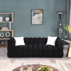 tmsan cloud couch, 84" modern sectional couches for living room set, 3 seater sofa with 2 accent pillows, comfy boucle fabric, black