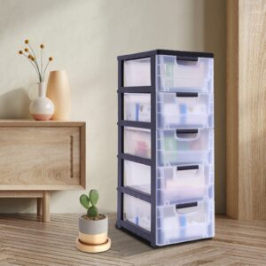 LYNICESHOP Foldable Clothes Organizer with 5 Drawers, Stackable Vertical Clothes Storage Box PP Plastic Storage Cabinet Plastic Storage Drawers Shelf Storage Container Plastic Storage Containers