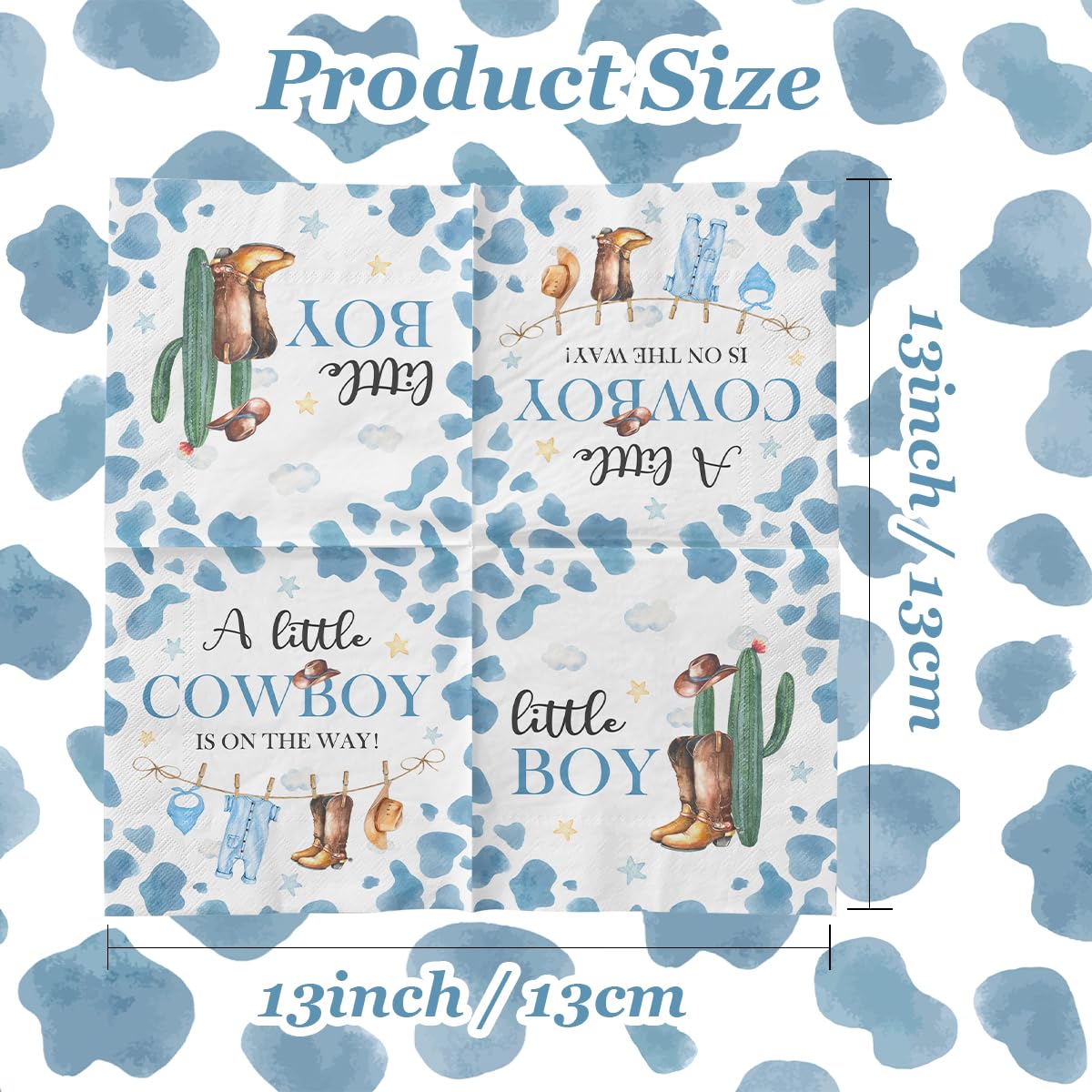 Cowboy Baby Shower Decorations-40pcs Little Cowboy Baby Shower Napkins, Blue Disposable Little Cowboy is on the Way Paper Napkins for Boys Cowboy Baby Shower Birthday Party Decorations