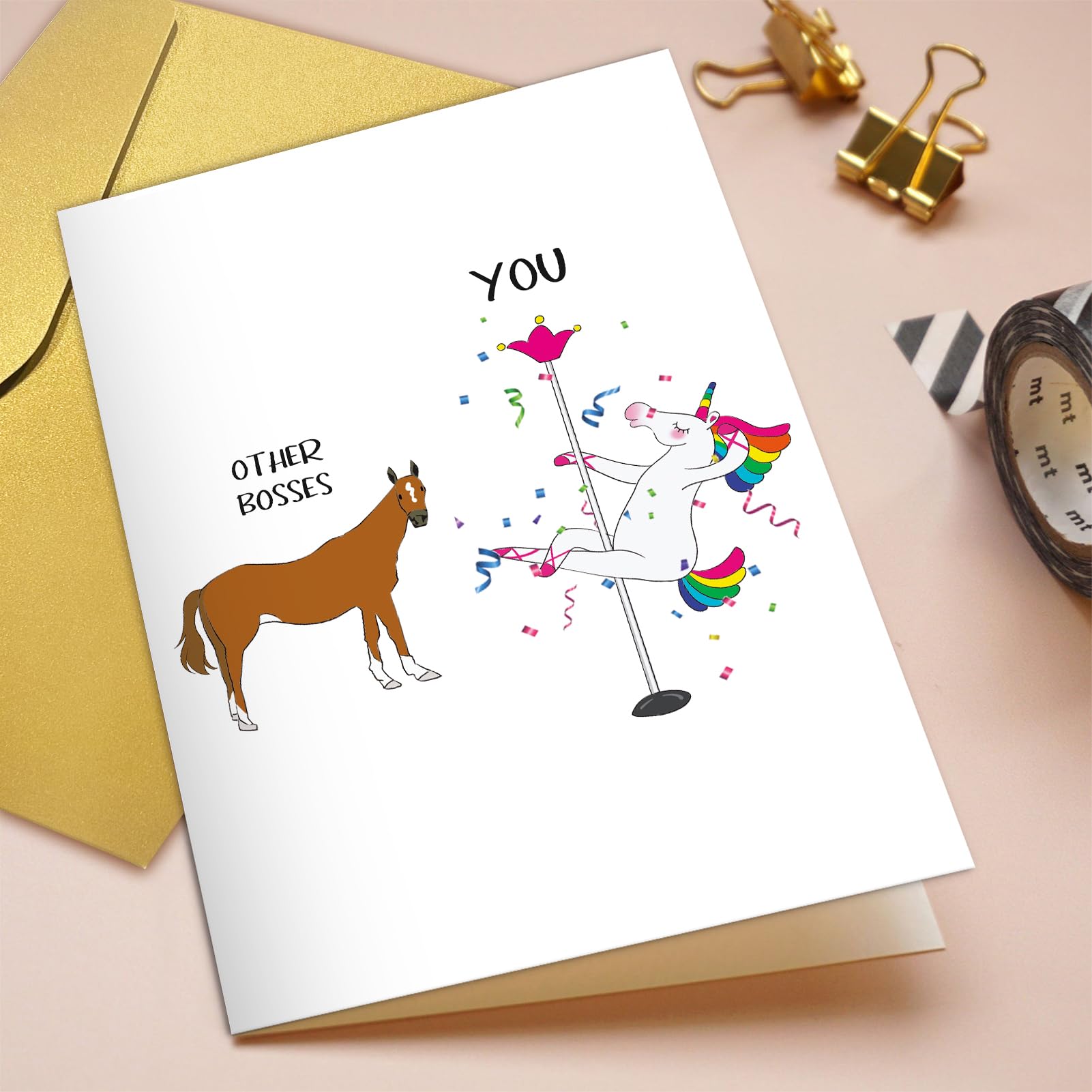 Qiliji Funny Unicorn Boss Card, Boss Day Card for Boss Men Women, Boss Birthday Card, Boss Appreciation Card, Boss Gift for Him Her, Pole Dancing Boss Card