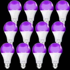 wettal 12 pcs halloween black light bulbs 10w led blacklight bulb blacklight lamp e26/e27 medium base 100-240v, uva level 380-420nm, glow in the dark party supplies for body paint fluorescent poster