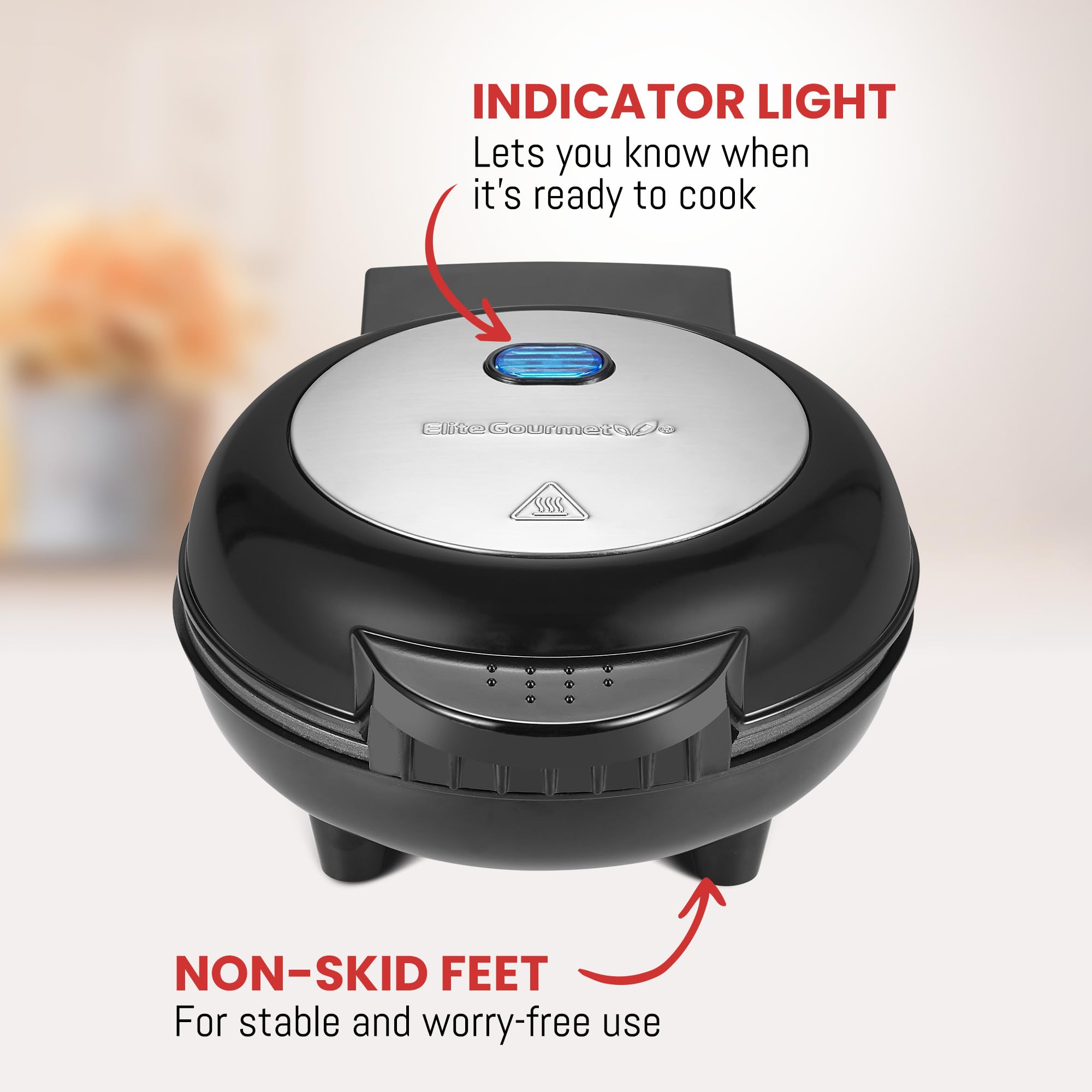 Elite Gourmet EOM123 Non-Stick Omelet, Frittata, Snack Pocket Maker, Dessert Maker, 2 Individual 5.6" Omelets, Stainless Steel