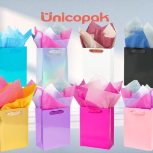 UnicoPak Iridescent Gift Bags, 30 Pcs Small Size 6x3.2x8 Inch Cardboard Paper with Waterproof Glossy Finish, Party Favor Bags for Birthday, Wedding, Bridal Shower