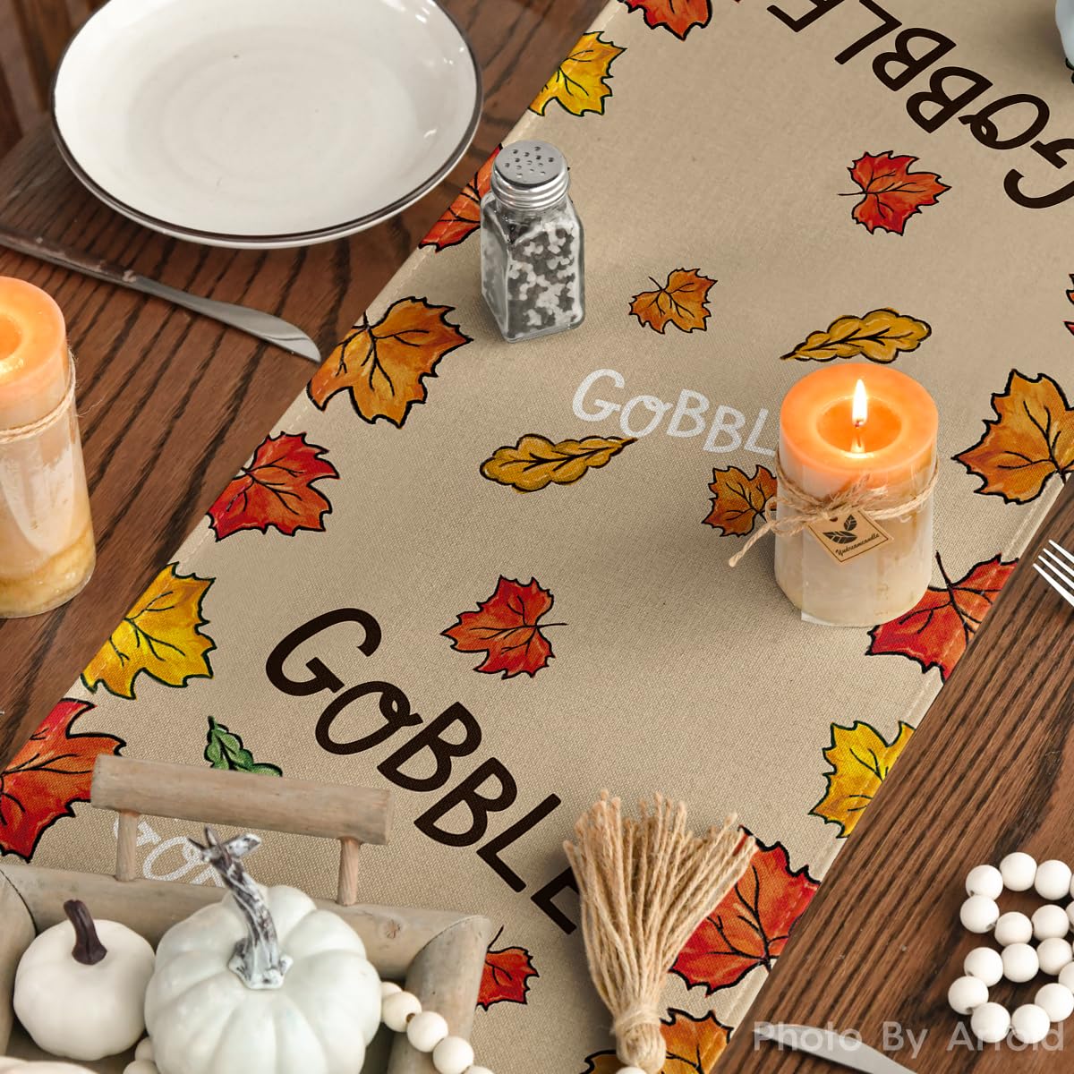 Artoid Mode Turkey Give Thanks Thanksgiving Table Runner, Seasonal Fall Autumn Kitchen Dining Table Decoration for Home Party Decor 13x72 Inch