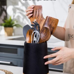 Nucookery 360° Rotating Utensils Holder, 8.2" Extra High Large Ceramic Kitchen Utensil Holder with Countertop-Protection Cork Bottom, Farmhouse Kitchen Decor for Counter (Stone Black)