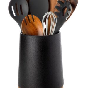 Nucookery 360° Rotating Utensils Holder, 8.2" Extra High Large Ceramic Kitchen Utensil Holder with Countertop-Protection Cork Bottom, Farmhouse Kitchen Decor for Counter (Stone Black)