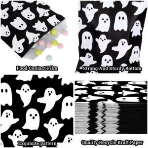 Whaline 100 Pack Halloween Treat Bags 5x7.3 Inch White Ghost Candy Goodie Bags Halloween Party Buffet Kraft Paper Bags Party Favor Snack Bags for Chocolate Cookies Goodies Halloween Party Favor