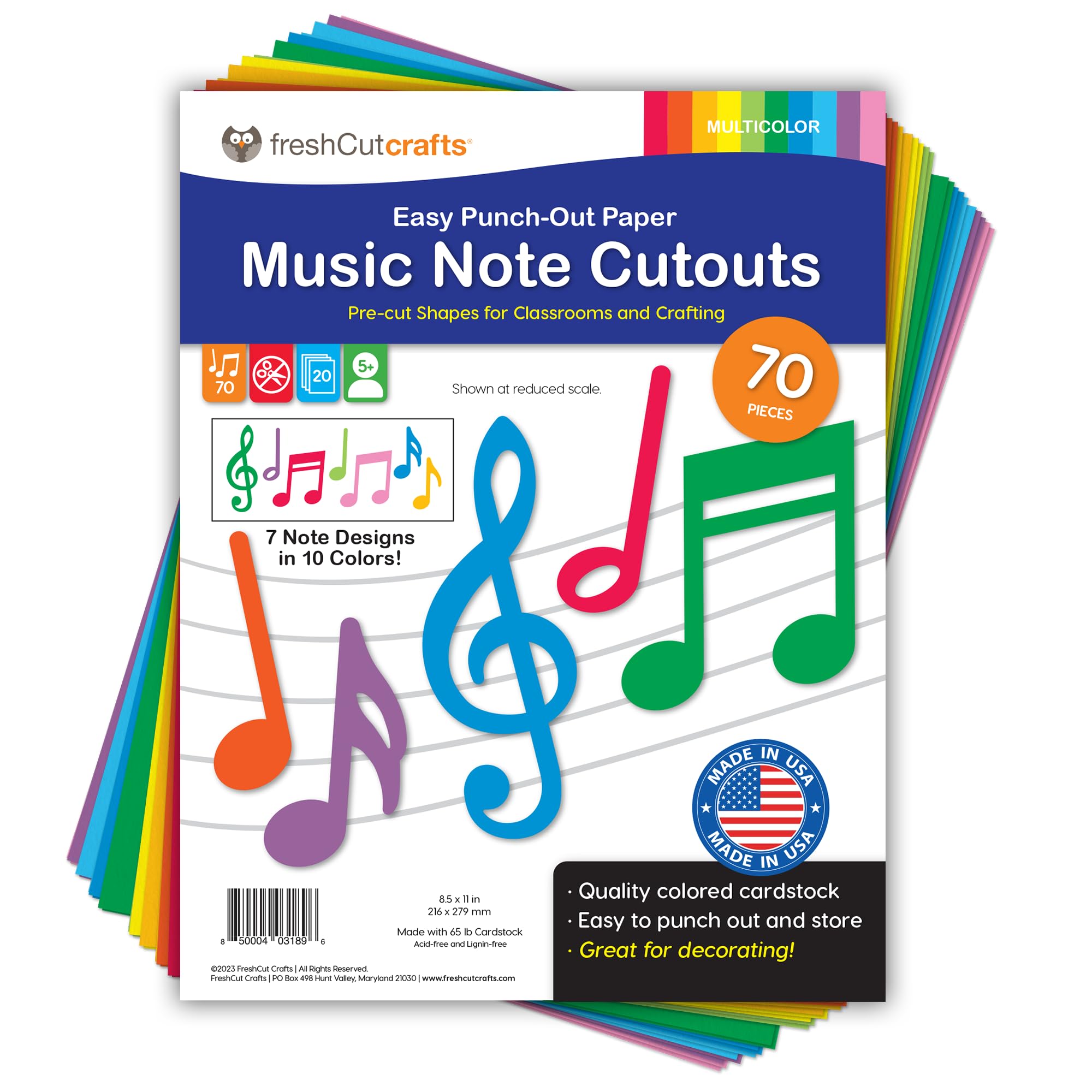 70pcs Colorful Music Notes Cutouts Musical Party Decorations in 7 Designs, US Made Card Stock Easy Punch Out, Music Concert, 50s Rock & Roll Party, Musical Play, Bulletin Board, Music Themed Crafts