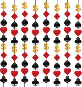 10 pack casino theme party decorations las vegas hanging banner swirl red black poker paper cutouts party ceiling for casino night las vegas night baby shower birthday party supplies decor