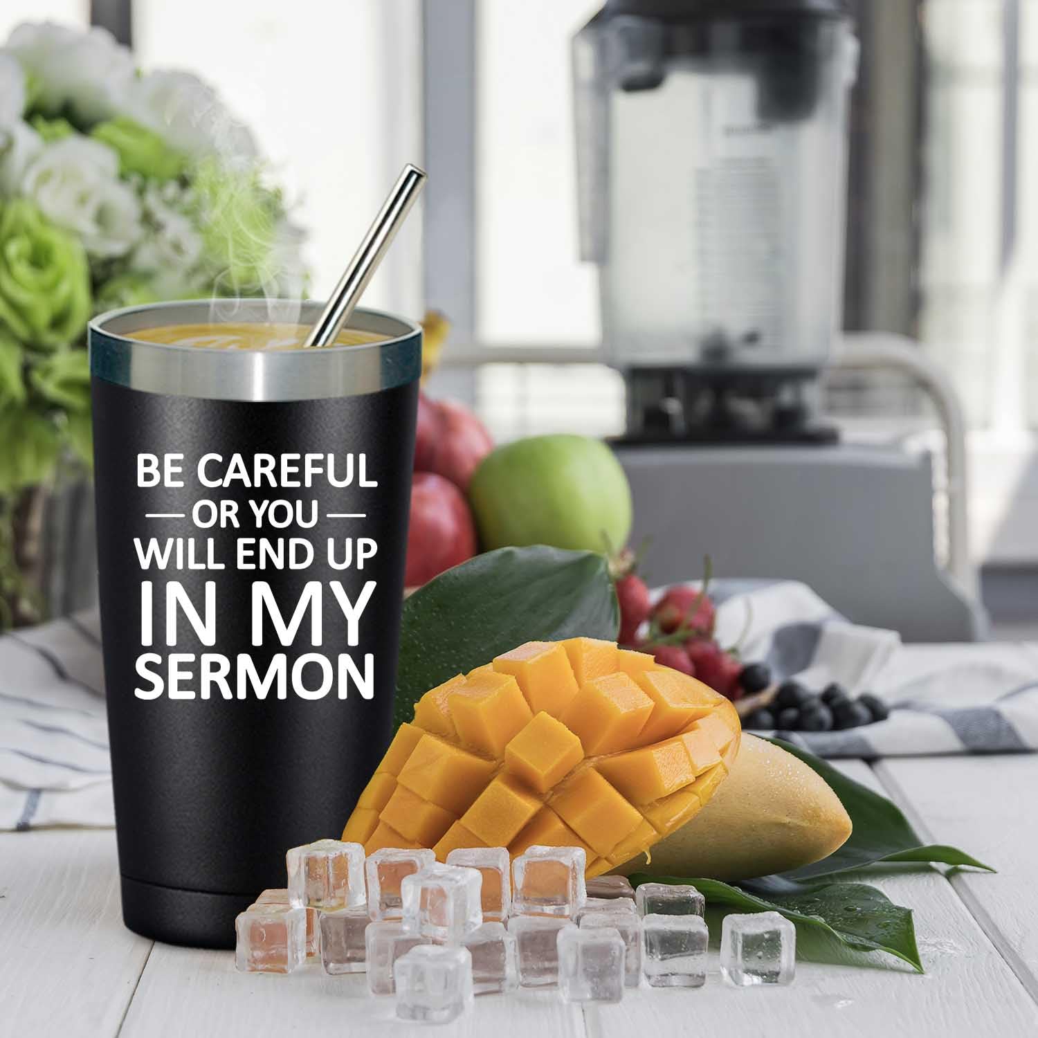 SpenMeta Pastor Appreciation Gifts for Men - Be Careful or You Will End up in My Sermon - Christmas, Birthday Gifts Ideas for Pastor - 20oz Pastor Tumbler