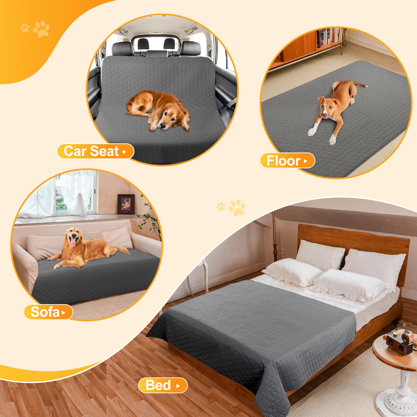 Roilpet 2 Pack Waterproof Dog Bed Cover Blanket Non Slip Couch Cover for Pets Large Dog Cat Kids Children Sofa Furniture Protector(82"×102", Dark Grey)