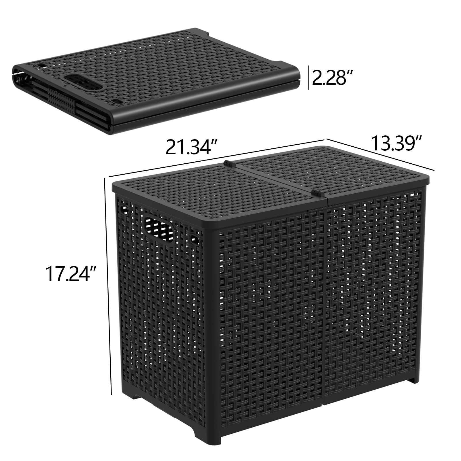 Asking 80L Collapsible 2 Section Divided Clothe Hamper, Plastic Folding Laundry Basket, Black, F