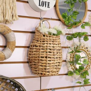 YRMT Water Hyacinth Woven Hanging Basket Wall Hanging Basket Decorative Front Door Basket Decor for Flower Plants Boho 15" x 10"