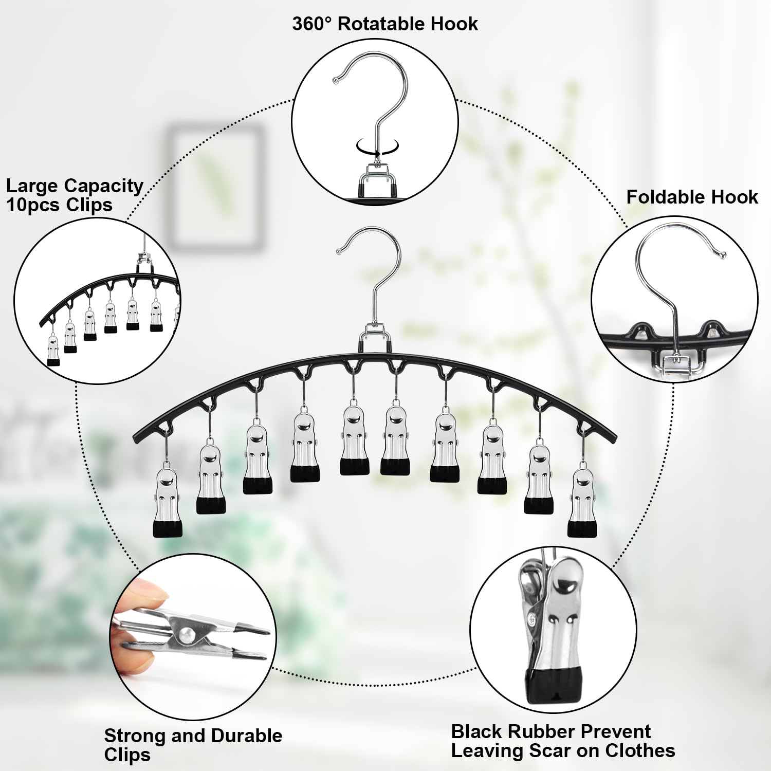 6 Pack Legging Organizer Hangers for Closet - POZEAN Pant Hangers with Clips, Holds 60 Yoga Pants, Metal Sock Hangers Space Saving for Room Closet Organization and Storage