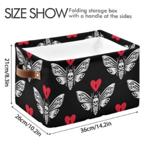 Sletend Foldable Cube Storage Bin Gothic Skull Butterfly Large Capacity Storage Basket with Double Handle Closet Organizer for Shelves Printed Storage Basket