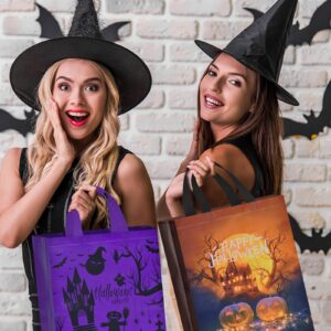 AhfuLife 6 Pcs Halloween Trick or Treat Bags, Large Halloween Candy Tote Bags with Handles, Reusable Halloween Non-Woven Gift Bags for Halloween Party Supplies Favors (15×11.8×3.9’’)