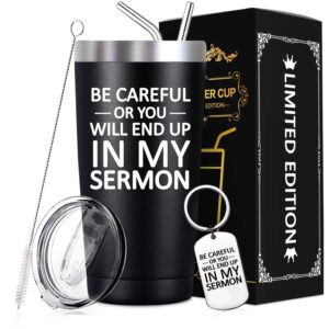 spenmeta pastor appreciation gifts for men - be careful or you will end up in my sermon - christmas, birthday gifts ideas for pastor - 20oz pastor tumbler