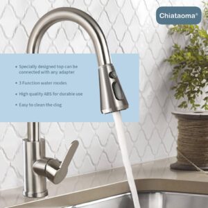 Pull Down Kitchen Faucet Head Replacement - Chiataoma 3 Function Pull Down Spray Head, Sink Faucet Head, Faucet Sprayer Nozzle with 11 Adapters, Compatible with Delta, Kohler, American Standard, Moen