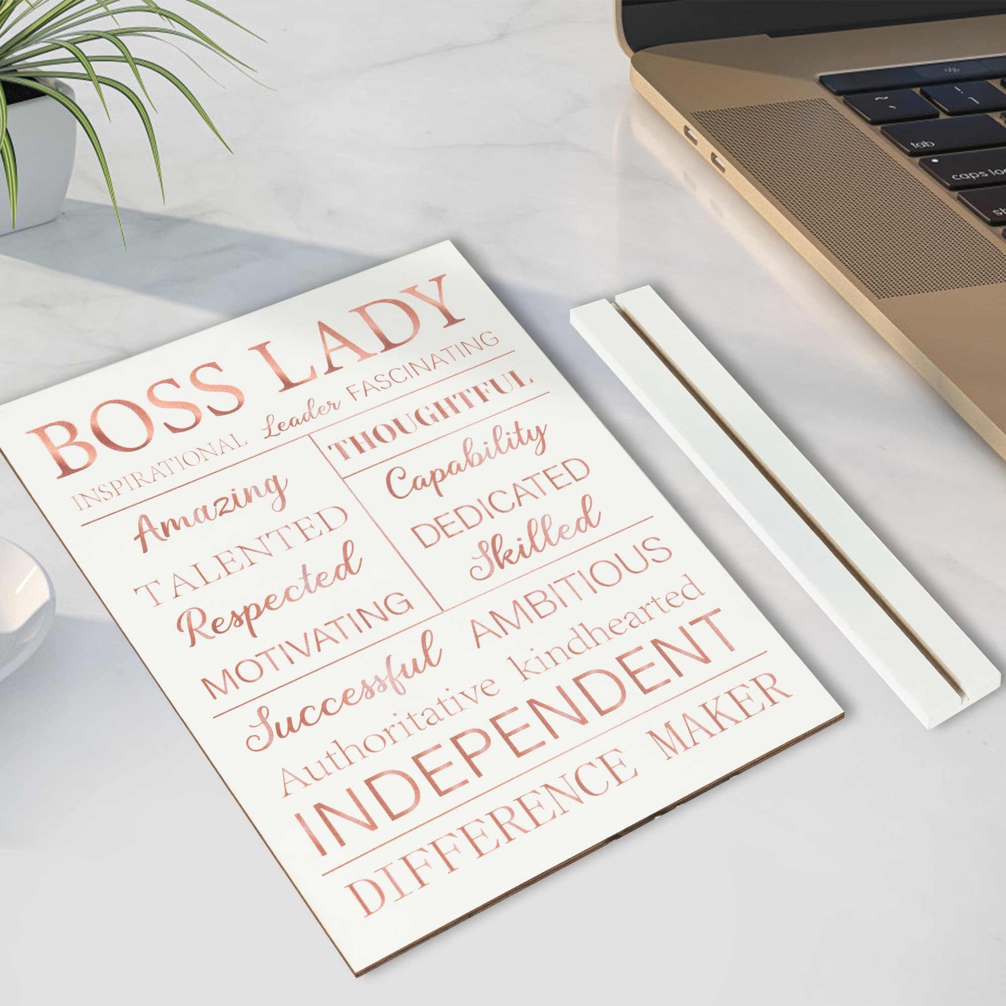 B1ykin Boss Lady Gifts for Women Table Topper Decoration, Rose Gold Boss Lady Centerpiece Women Boss Removable Wooden Freestanding Decor, Appreciation Gifts For Boss Office Female Leaders