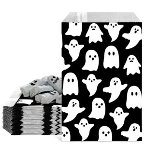 whaline 100 pack halloween treat bags 5x7.3 inch white ghost candy goodie bags halloween party buffet kraft paper bags party favor snack bags for chocolate cookies goodies halloween party favor