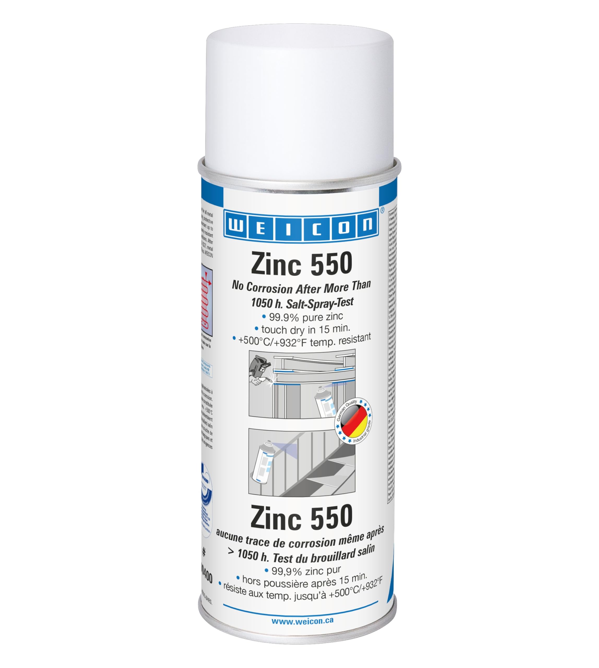 WEICON Zinc 550 |13.5oz / 400ml | Fast drying primer for metal | Corrosion Protection | Heat, UV, Rust and weather resistant | Industrial Grade | Food grade | Matt grey/anthracite