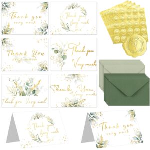 qilery 120 set thank you cards with envelopes and stickers for wedding 5 x 3.5 inch sage green gold foil blank thank you notes greeting cards for bridal shower, birthday, graduation