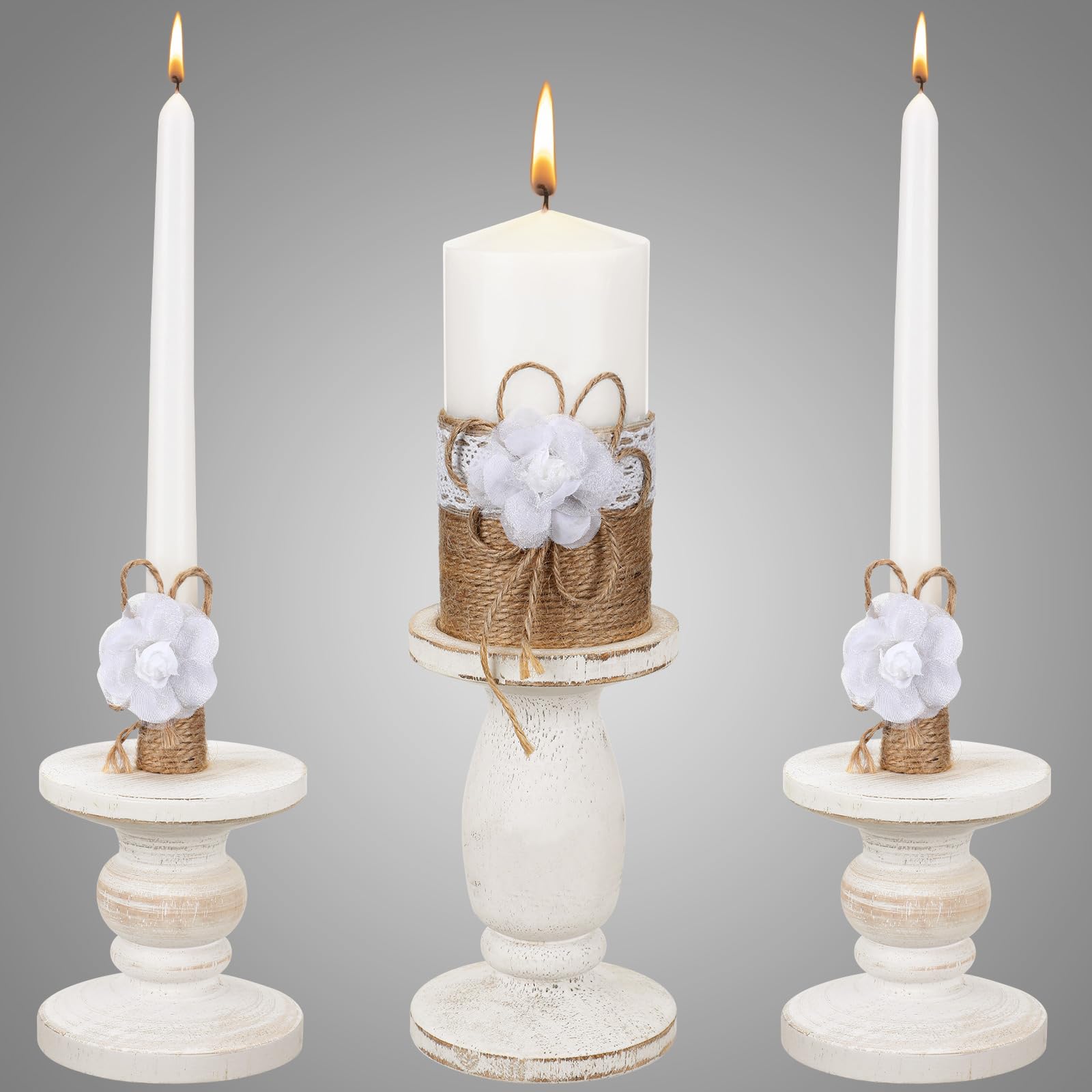 Zhehao 3 Unity Candles with 3 Candle Holder for Wedding Ceremony Set Rustic Wedding Accessories for Reception Ceremony Decorative Farmhouse Candle Holder Pillar Candle for Formal Events Wedding Church