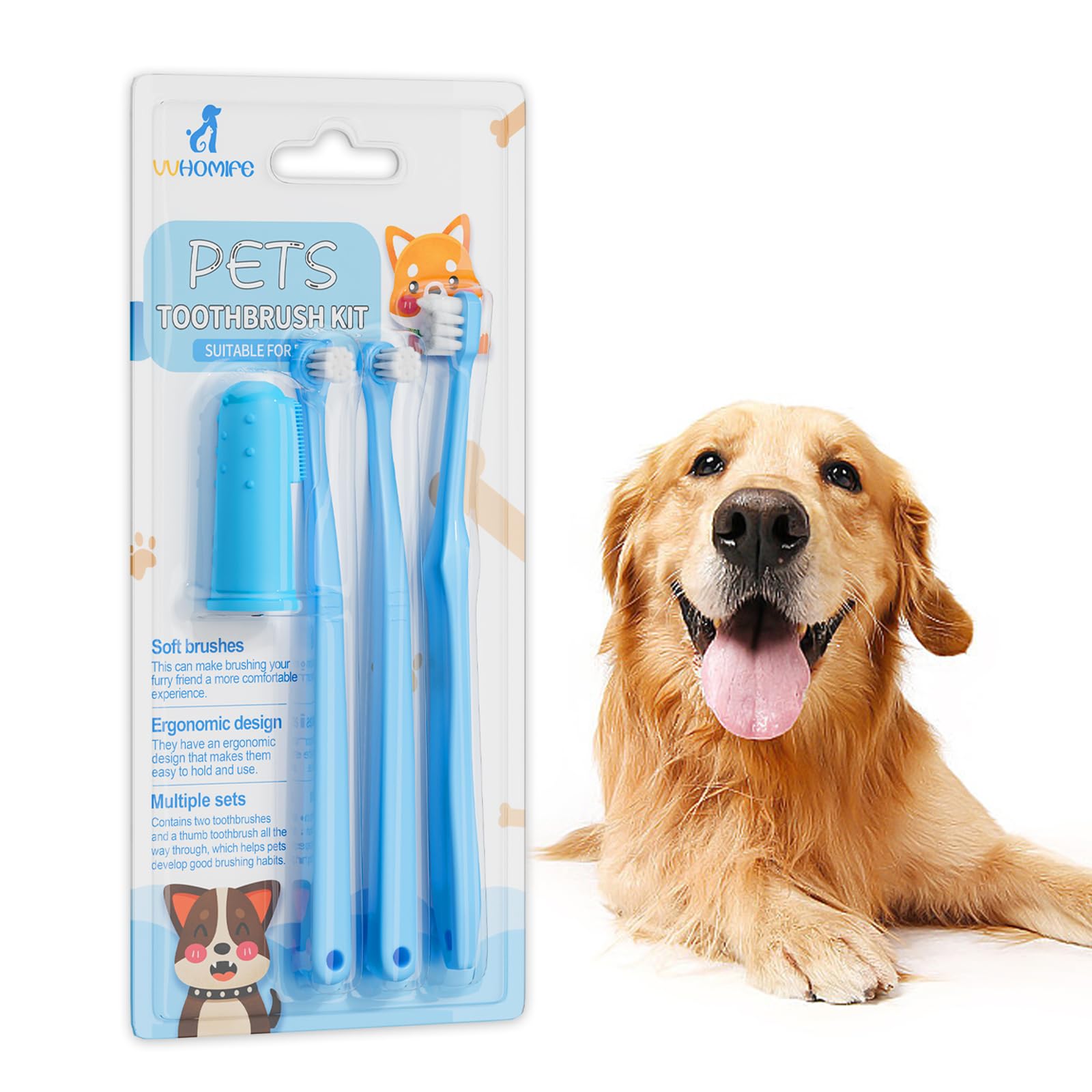 VVHOMIFE Dog Tooth Brushing Kit Achieve Optimal Dog Dental Care with The Premium Dog Toothbrush Set - Healthy Teeth, Fresh Breath, and Easy Cleaning-blue-5pcs