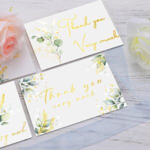 Qilery 120 Set Thank You Cards with Envelopes and Stickers for Wedding 5 x 3.5 Inch Sage Green Gold Foil Blank Thank You Notes Greeting Cards for Bridal Shower, Birthday, Graduation