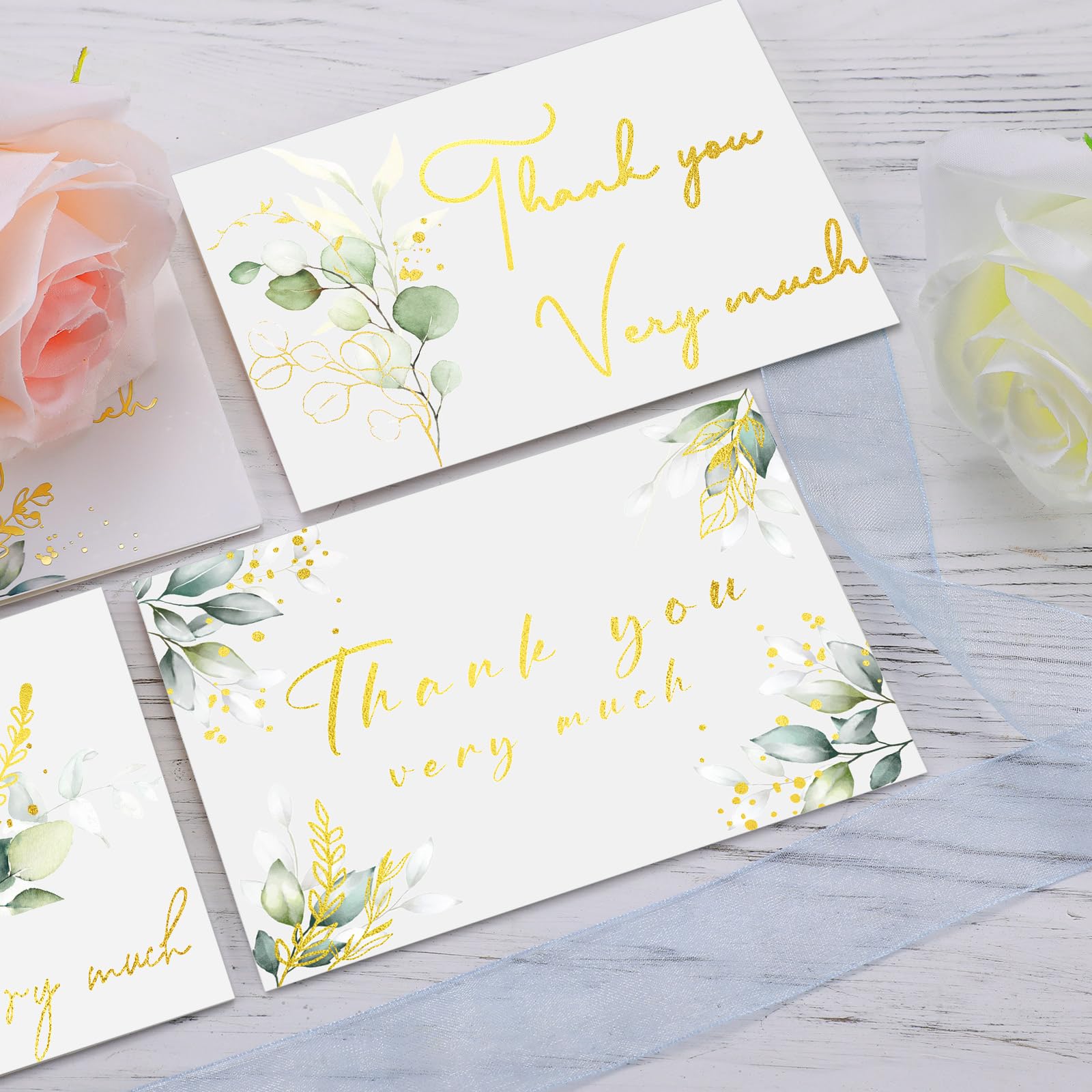 Qilery 120 Set Thank You Cards with Envelopes and Stickers for Wedding 5 x 3.5 Inch Sage Green Gold Foil Blank Thank You Notes Greeting Cards for Bridal Shower, Birthday, Graduation