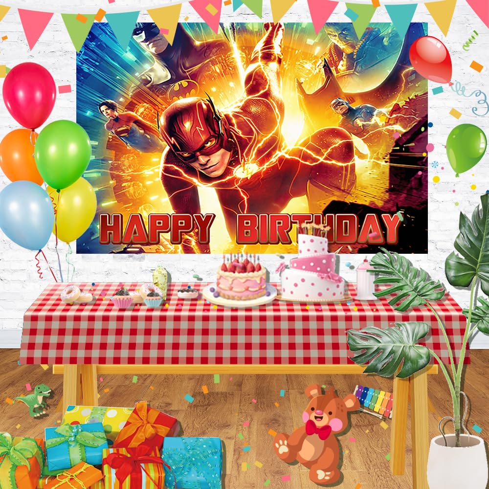 The Flash Backdrop for Birthday Party Decorations Hero Background for Baby Shower Party Cake Table Decorations Supplies Superhero The Flash Theme Banner 5x3ft