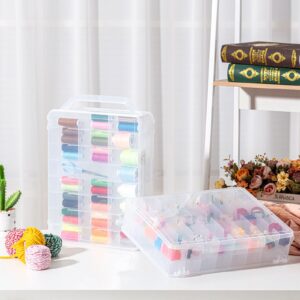 Mifoci 2 Pcs Double Sided Thread Box Storage 46 Grids Sewing Organizer Clear Plastic Thread Holder Portable Thread Organizer Box for Embroidery Sewing Threads Crafts Beads Embroidery Floss