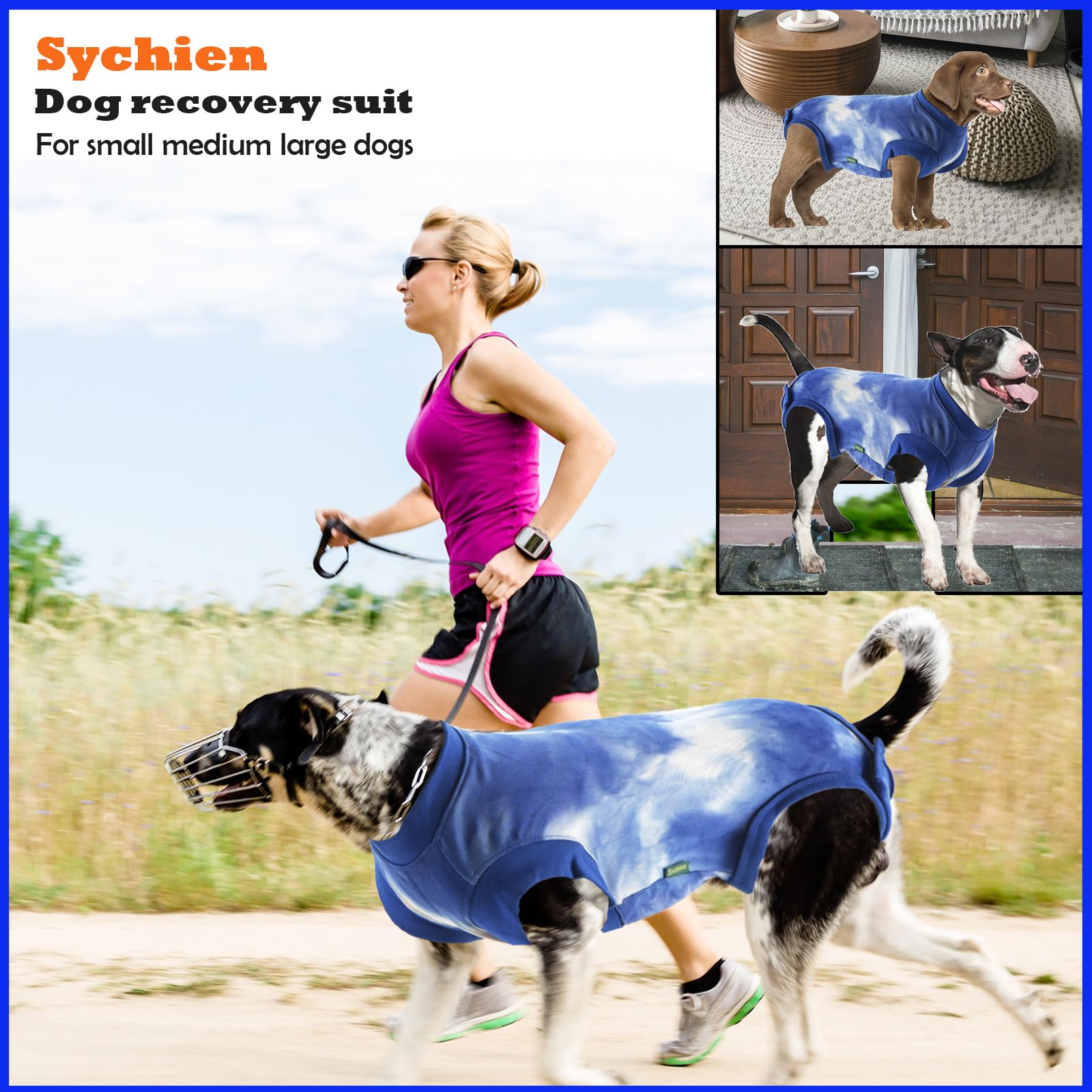 Sychien Dog Surgery Recovery Suit,Male Neuter Recovery Small Onesie Female Spay Cone Alternative Recovery Suit,Hoop & Loop Comfortable Surgical Bodysuit,Tie Dye Blue S