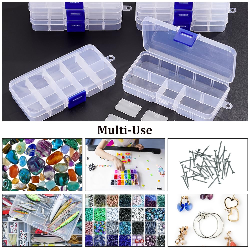 NBEADS 10 Pcs 10 Grids Plastic Organizer Box, Clear Plastic Jewelry Dividers Box Organizer Mini Tackle Boxes Jewelry Storage Container for Beads Small Items Findings Storage, 5.04×2.7×0.87"