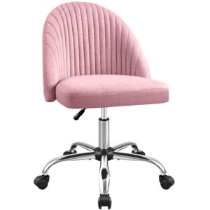 furniwell office chair armless cute desk chair modern adjustable swivel padded fabric vanity task computer chair home office desk chairs with wheels (pink)