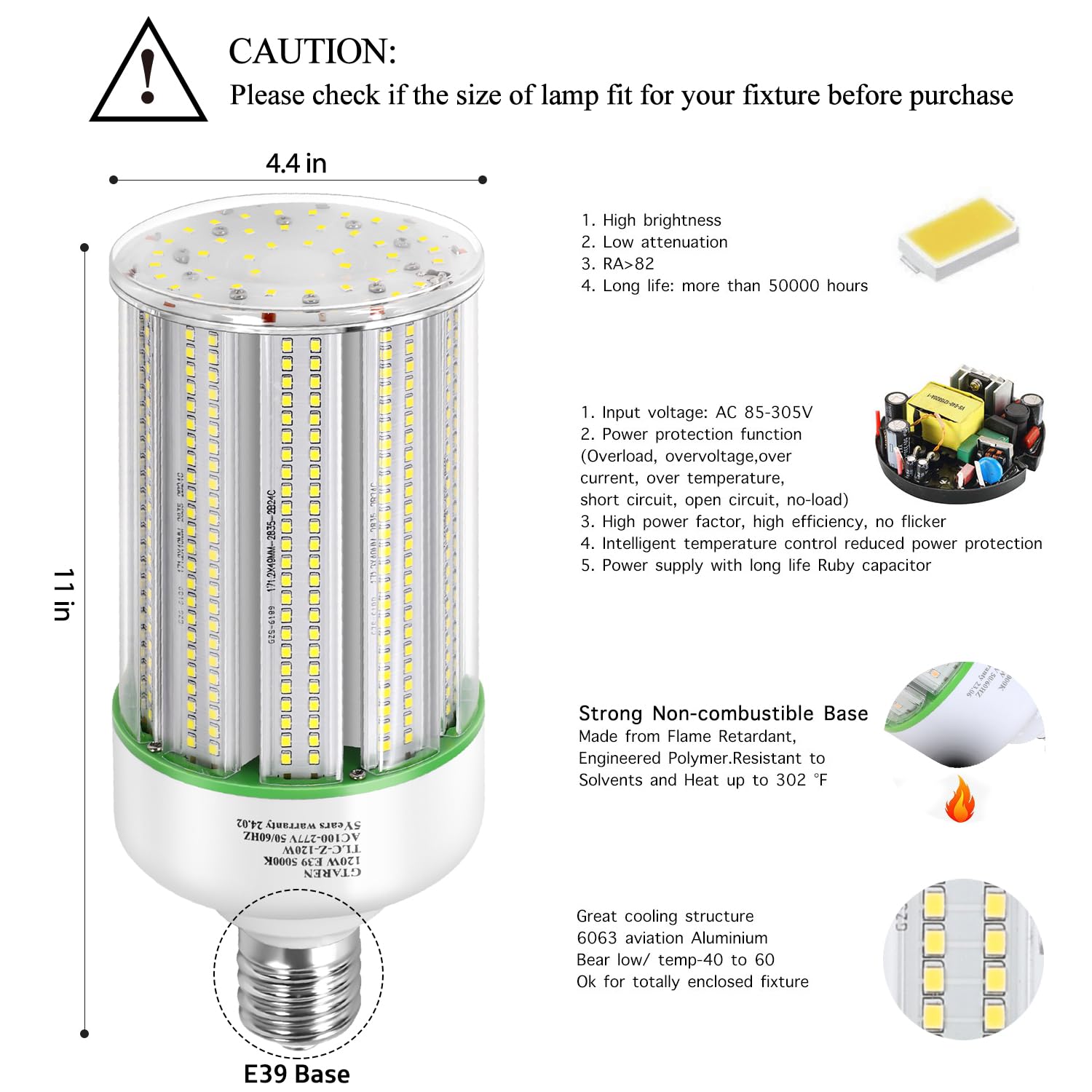 GTAREN 120W LED Corn Light Bulb 2pack,LED Replacement Metal Halide HPS CFL 500 Watt HID lamp,5000K E39 Mogul Base LED Corn lamp,for Area Lighting Wearehouse Factory Parking lot shoebox Bay Light