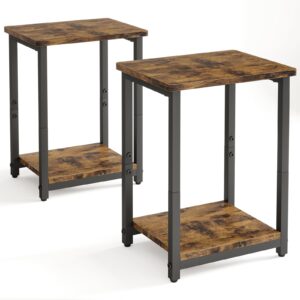 fixwal side tables set of 2, 2-tier small end table sofa table nightstand bedside table for living room, bedroom, office, rustic brown and black