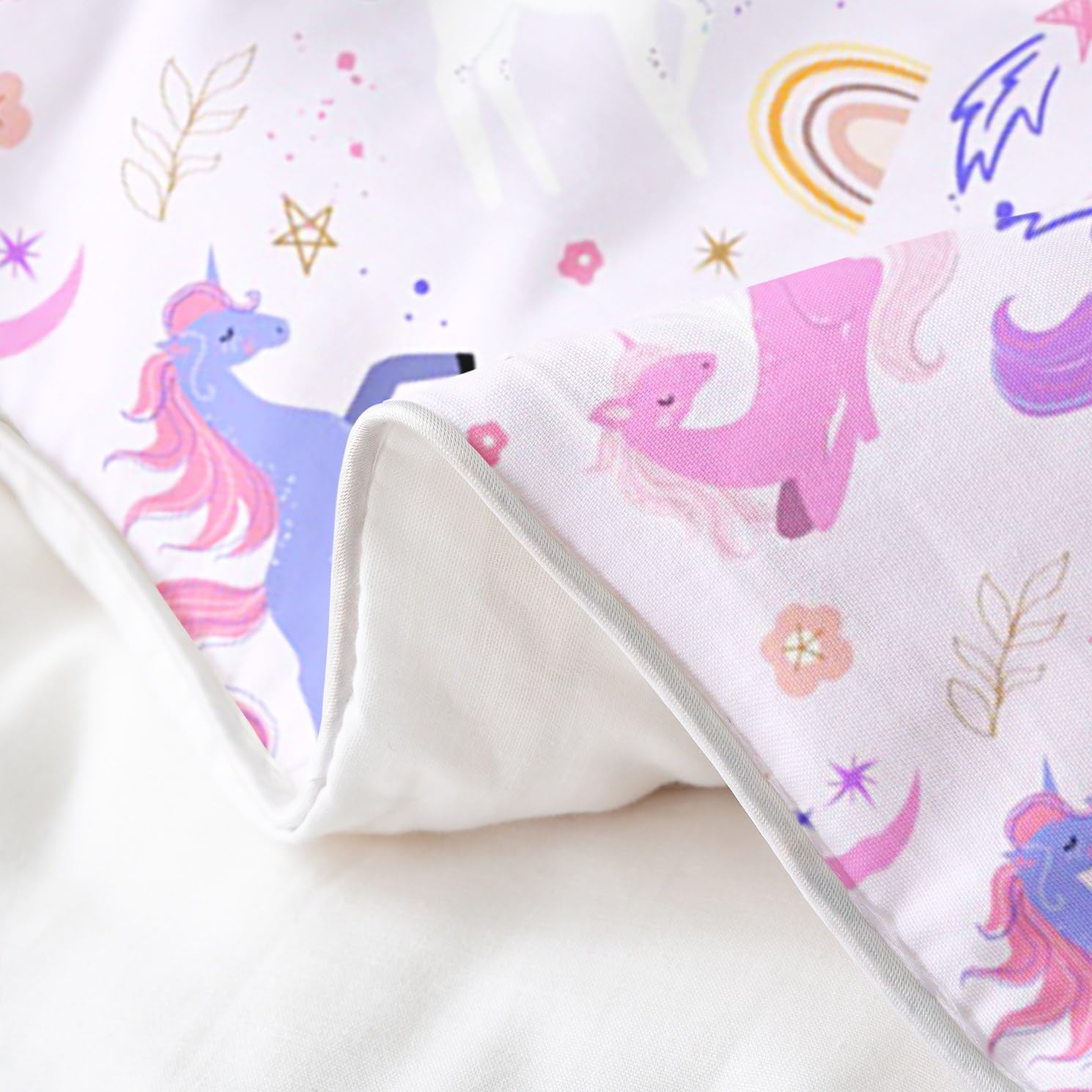 100% Nature Cotton Purple Unicorn Duvet Cover Twin,Dreamy Rainbow Pink Flowers Super Soft Bedding Set,Girls Room Decor Moon Star Love Hearts Comforter Cover Bedding 2 Piece (No Comforter)