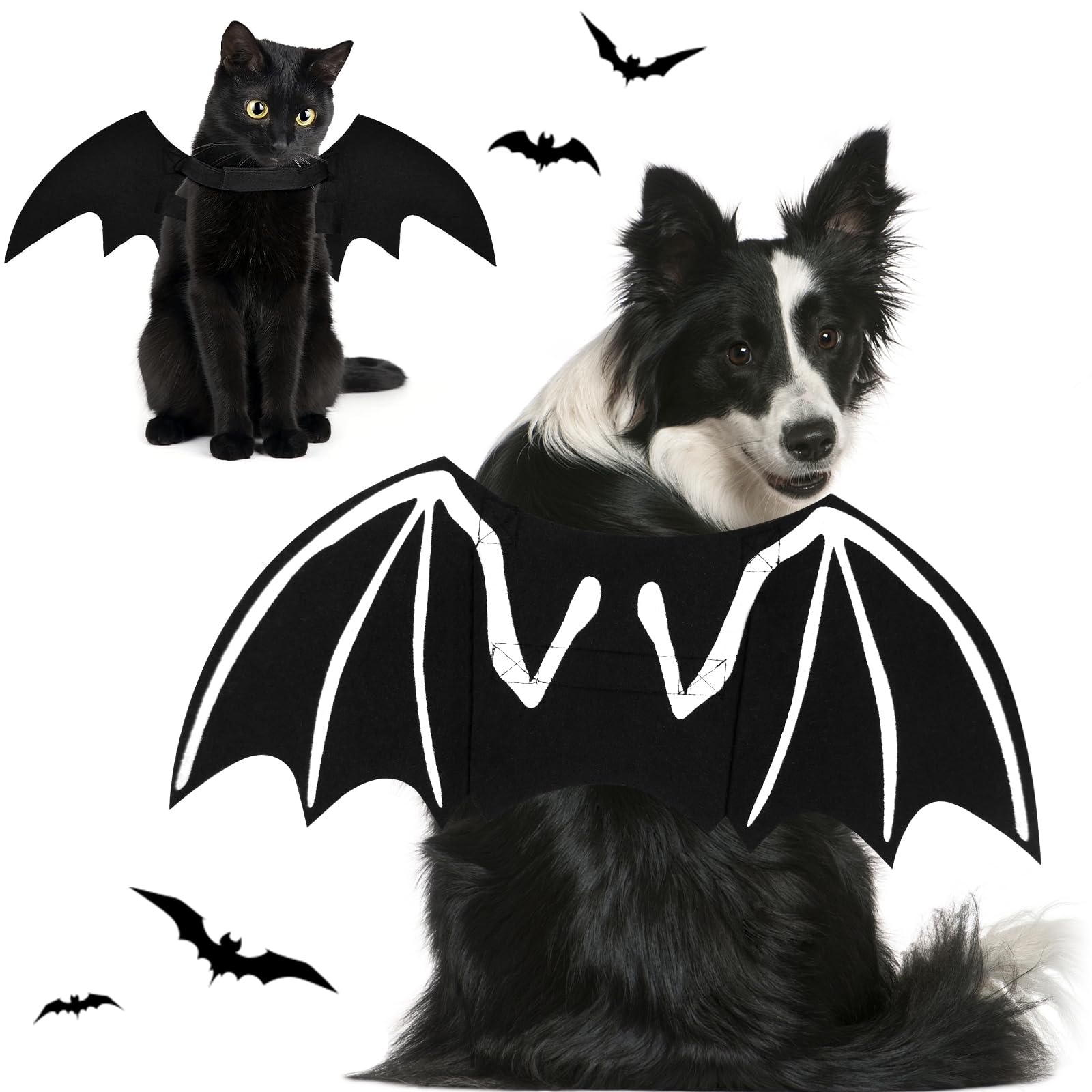 Newthinking Halloween Dog Bat Costume, Cat Bat Wings Costume, Pet Halloween Costumes, Skeleton Bone Bat Wing Apparel Accessories for Kitten Puppies