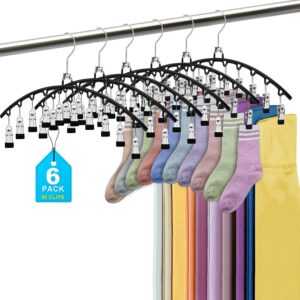 6 pack legging organizer hangers for closet - pozean pant hangers with clips, holds 60 yoga pants, metal sock hangers space saving for room closet organization and storage