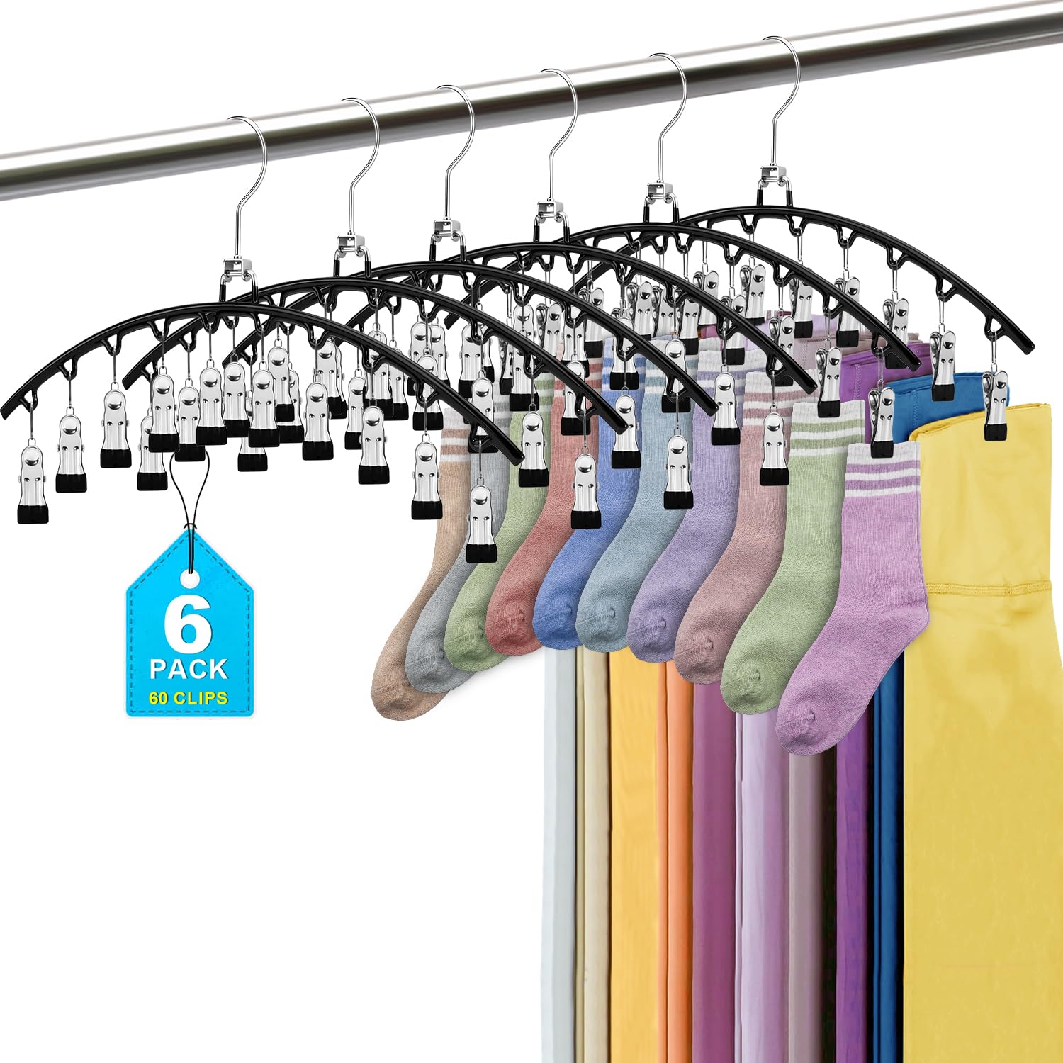 6 Pack Legging Organizer Hangers for Closet - POZEAN Pant Hangers with Clips, Holds 60 Yoga Pants, Metal Sock Hangers Space Saving for Room Closet Organization and Storage