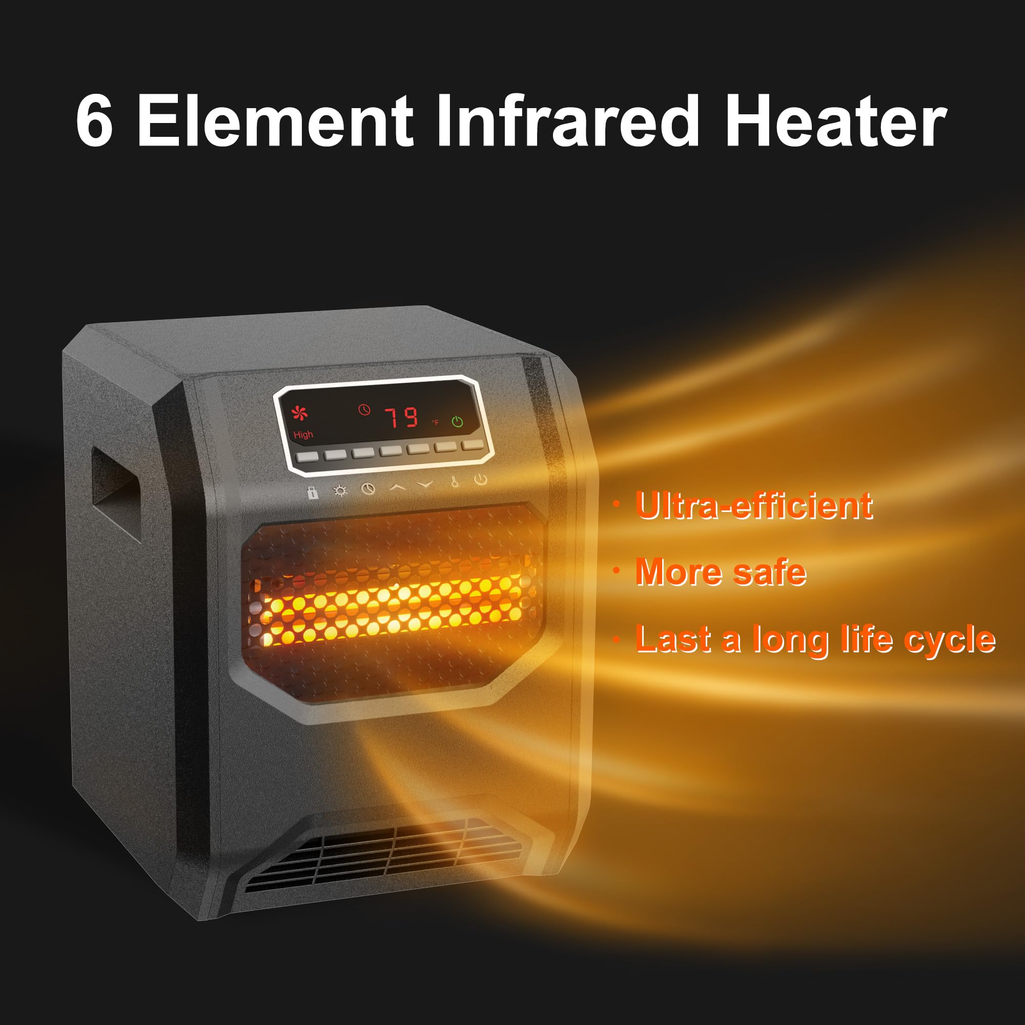 Infrared Space Heater 3 Mode 1500W Electric heater with 6 Quartz Infrared Element Child Lock Timer Remote for Indoor Use WEWARM